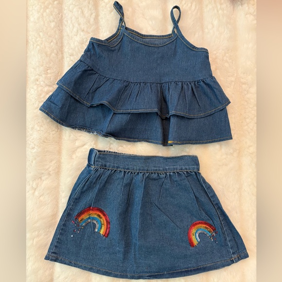 2-3 yr old girl Denim Kids Skirt and Top Set with Rainbow Embroidery - Picture 1 of 5